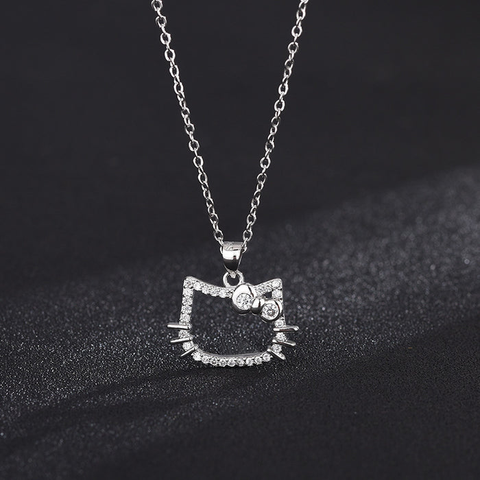 Birthday Gift Hollow Cat Bow Sweater Chain Necklace