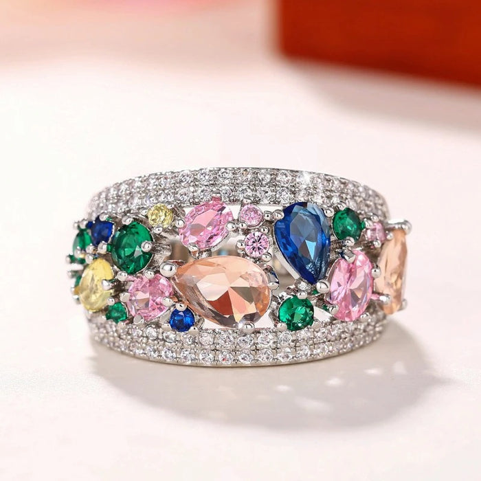 Rainbow imitation tourmaline ring geometric niche jewelry