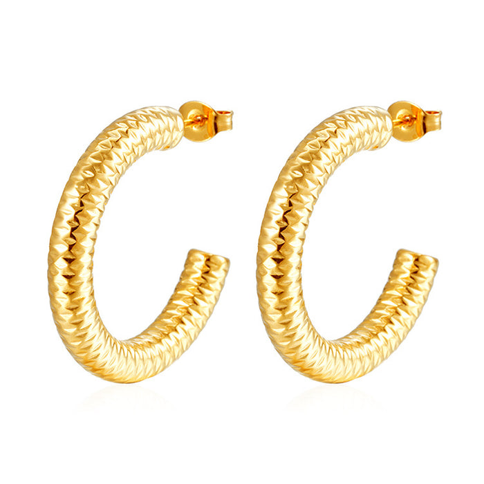 Pendientes grandes huecos en forma de C Pendientes estilo Hong Kong oro 18K