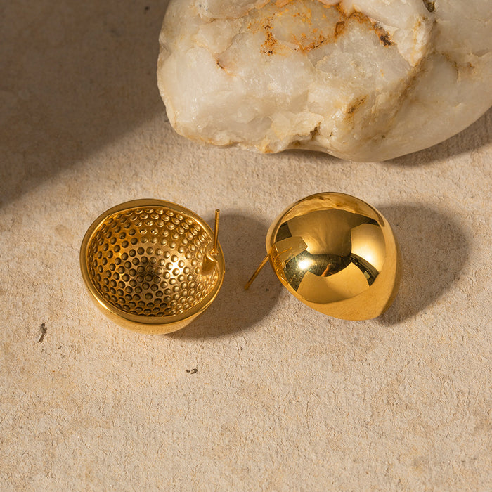 18K Gold Plated Stainless Steel Hemispherical Earrings - Trendy Design for 2023