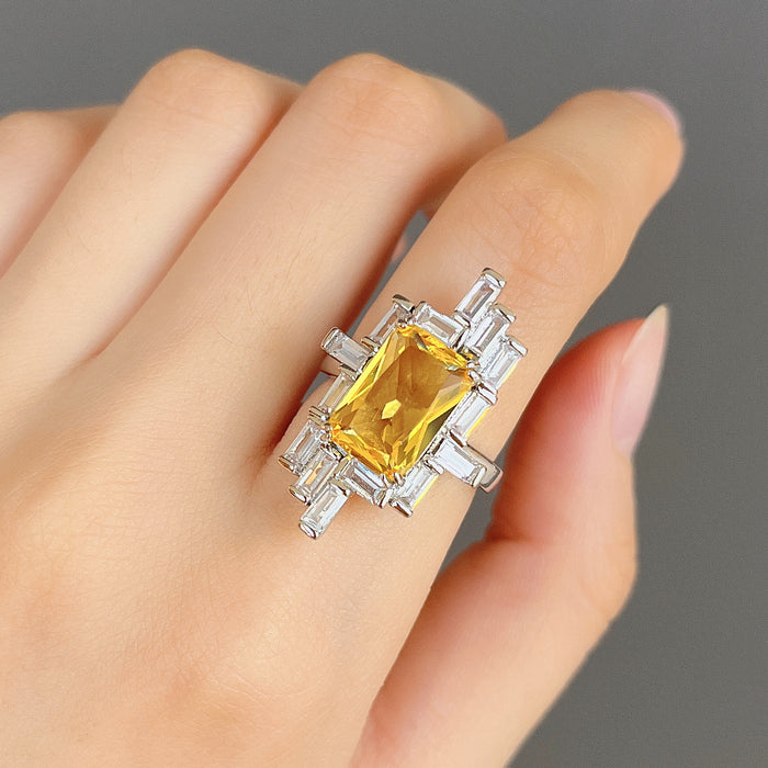 Irregular square diamond zircon ring super shiny Ruili magazine style