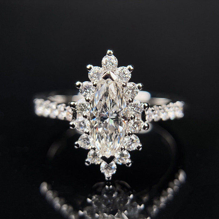 Floral zircon ring ice flower shape women's ring