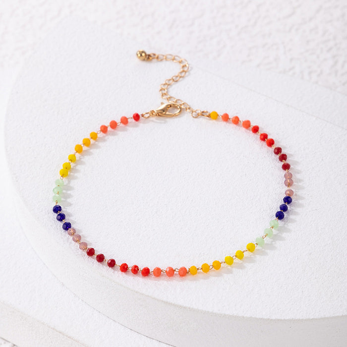 Candy Color Beaded Anklet with Simple Rainbow Bead Design