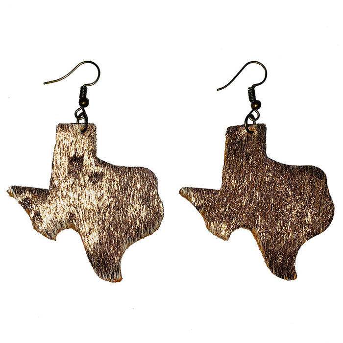 Leopard Print Leather Earrings - Texas Map Fur Design