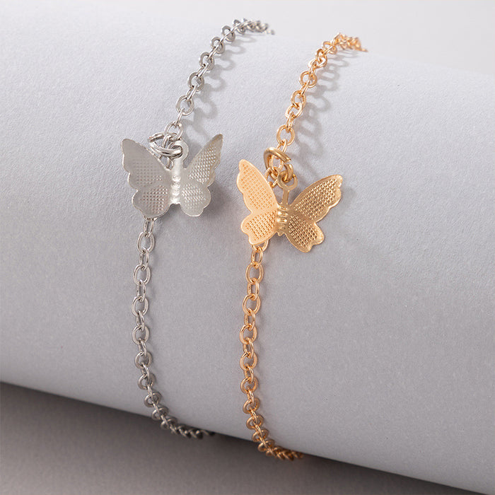 Butterfly Pendant Multi-Layered Bracelet Set with Geometric Chain