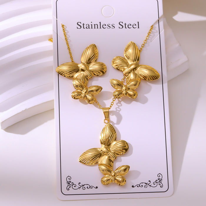 Wholesale 304 stainless steel hydraulic gold-plated earrings and necklace sets - wallojewerly 