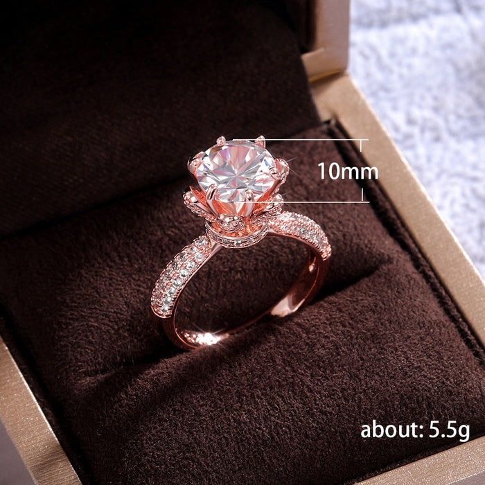 Flower language zircon wedding ring copper inlay design