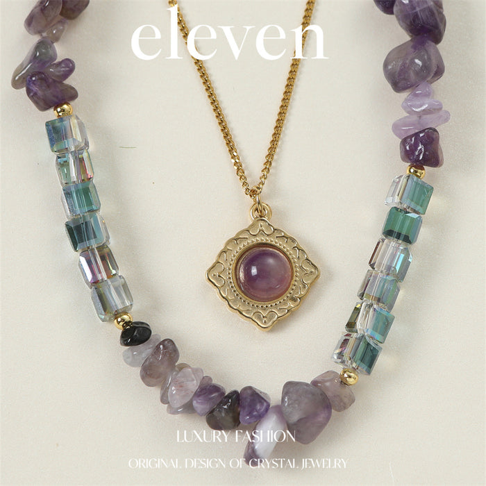 Elegant Purple Beaded Necklace Set - Natural Stone Jewelry with a High-End Finish