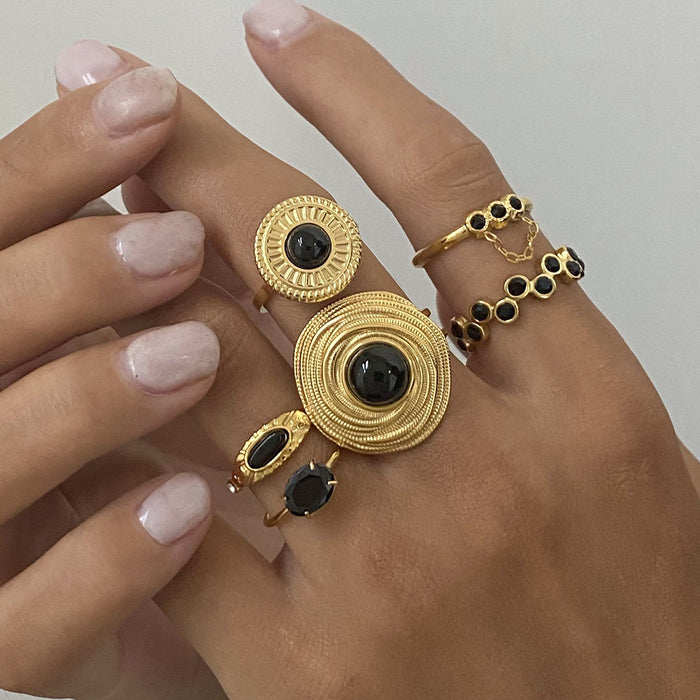 Stainless Steel Black Onyx Natural Stone Ring