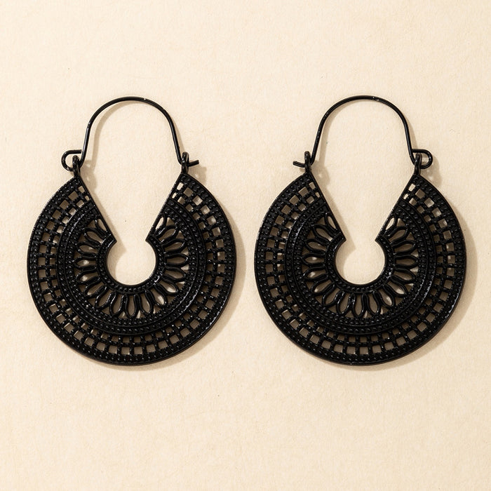 Retro ethnic style hollow flower earrings versatile carved earrings