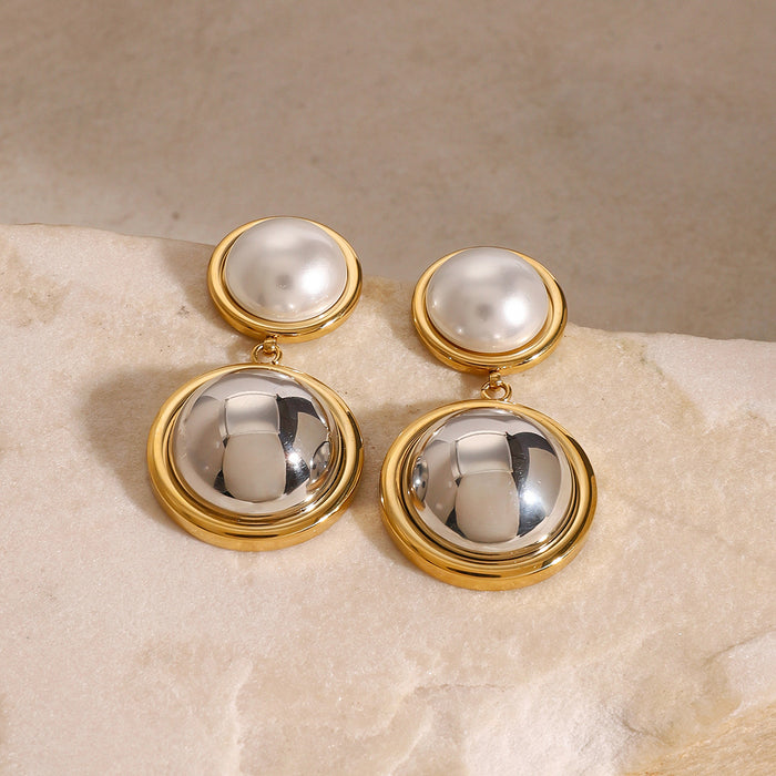 Stainless steel color matching pearl earrings light luxury earrings