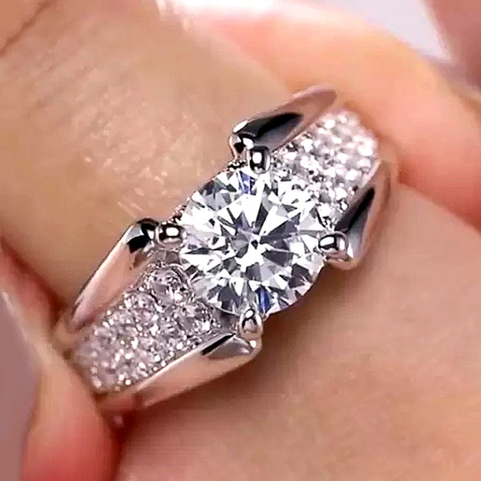 Anillo de boda de moda europea y americana con diamantes redondos, anillo de novia con circonita brillante para mujer