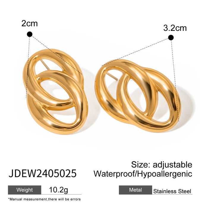 Pendientes geométricos de nuez moscada de acero inoxidable chapado en oro de 18 quilates: diseño hueco multicapa