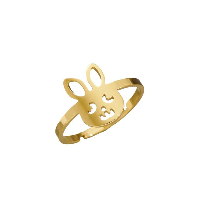 Cute zodiac rabbit ring, cartoon stainless steel animal open ring wholesale