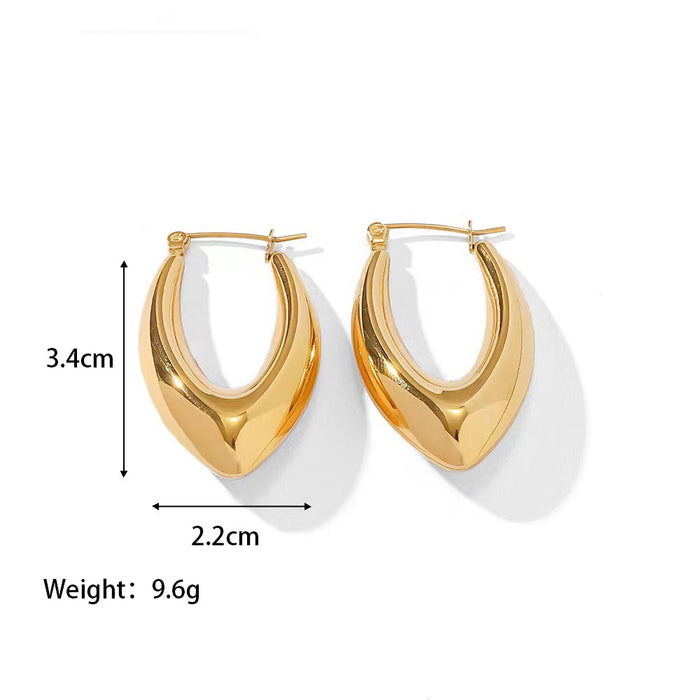 Stainless steel women's round real gold 18K oval light luxury hollow earrings