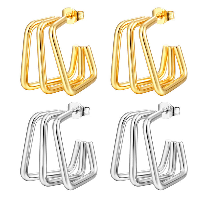 Three-line geometric earrings, irregular titanium steel earrings for women