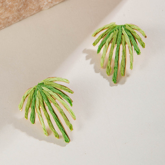 Leaf raffia earrings holiday style colorful braided earrings