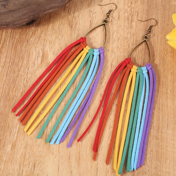 Colorful Tassel Earrings with Halloween Rainbow Design