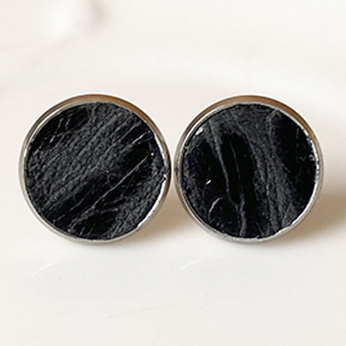 Minimalist Stainless Steel and Leather Earrings with Bohemian Embossed Texture in European Style, Wholesale Available