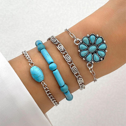 Bohemian Turquoise Leaf and Butterfly Bracelet Set – Ethnic Flower Jewelry