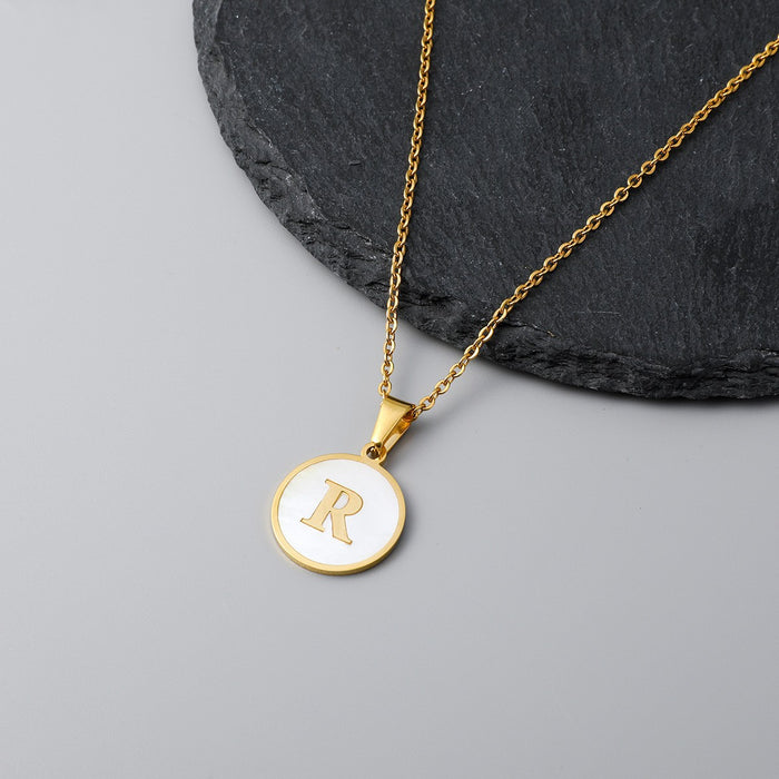 Round shell letter necklace, 18K stainless steel clavicle chain wholesale