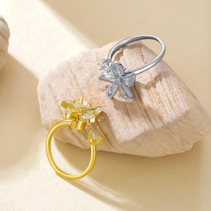 Wholesale copper diamond-set windmill rotating open ring