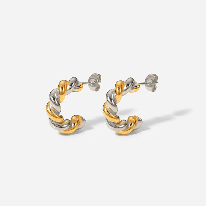 Trending 18K Gold Plated Titanium Steel Earrings - Silver-Gold Interlinked Twisted Stainless Steel Earrings for Women