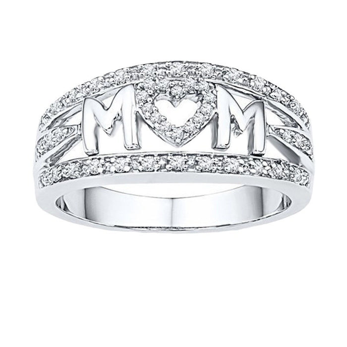 Exquisite MOM heart-shaped zircon gold-plated silver rose gold tri-color ring