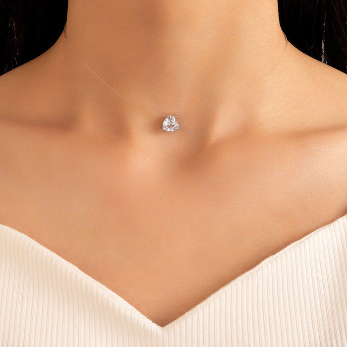 Collar de circonitas en forma de corazón para mujer: cadena minimalista con colgante de piedras preciosas