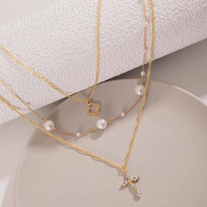 Multi-Layered Pearl and Heart Pendant Necklace