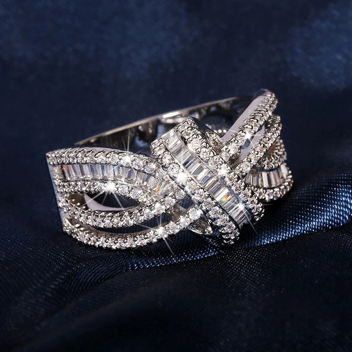 Hollow ribbon design ring temperament versatile light luxury women's ring