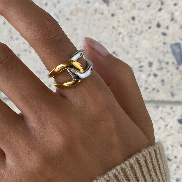 Stainless Steel Cross Contrast Ring