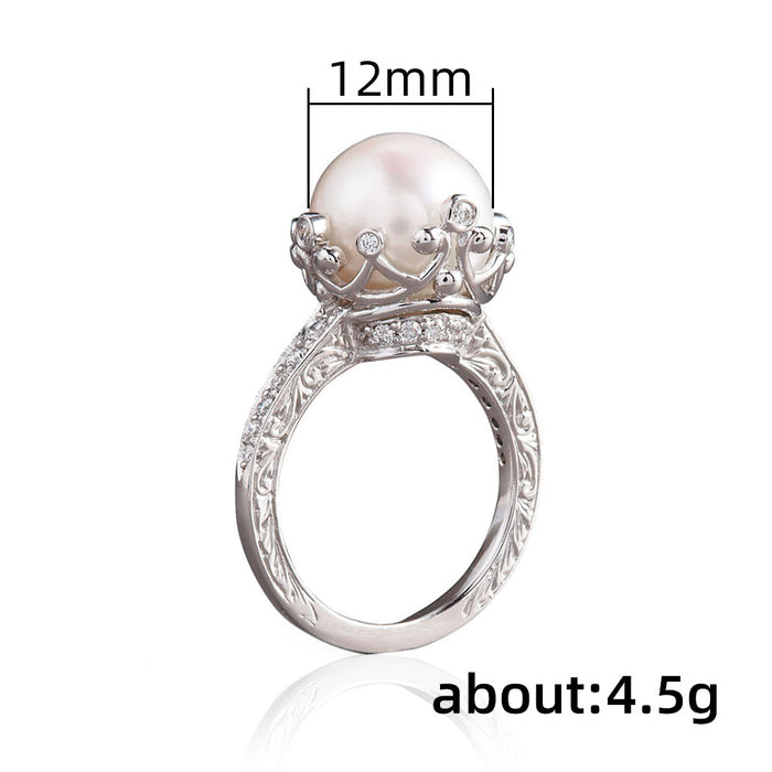 Palace style imitation pearl ring retro women's ring