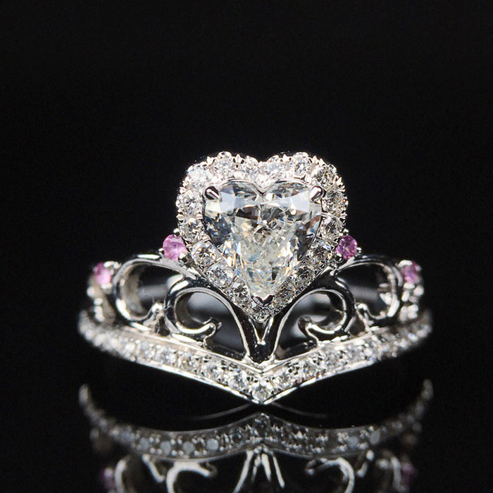 Anillo de corona con forma de corazón de amor de lujo Anillo de diamantes de imitación europeo y americano