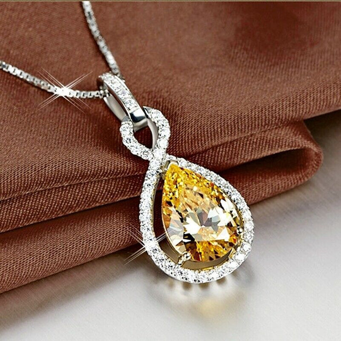 Yellow pear-shaped teardrop zircon necklace, women's clavicle chain