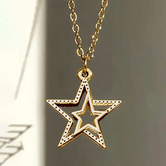 Hollow five-pointed star sweater chain three-dimensional star necklace