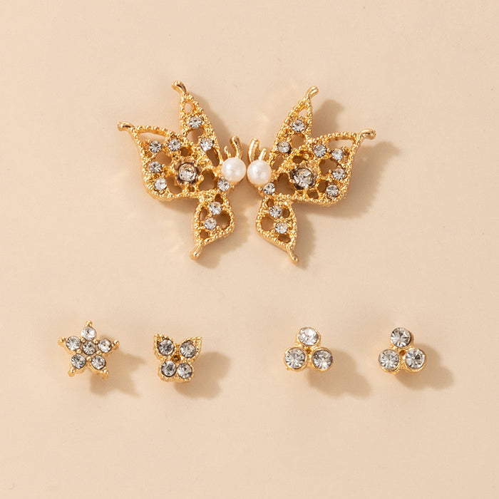 Butterfly full diamond multi-hole earring combination personality trendy set