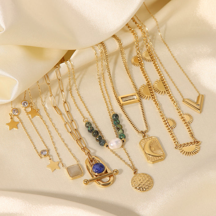French Vintage 14K Gold-Plated Stainless Steel Necklace - Trendy Titanium Steel Pendant for Women