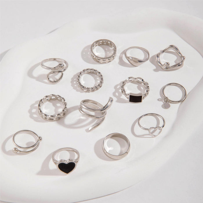 Black Heart Ring Set - 26-Piece Creative Multi-Joint Rings