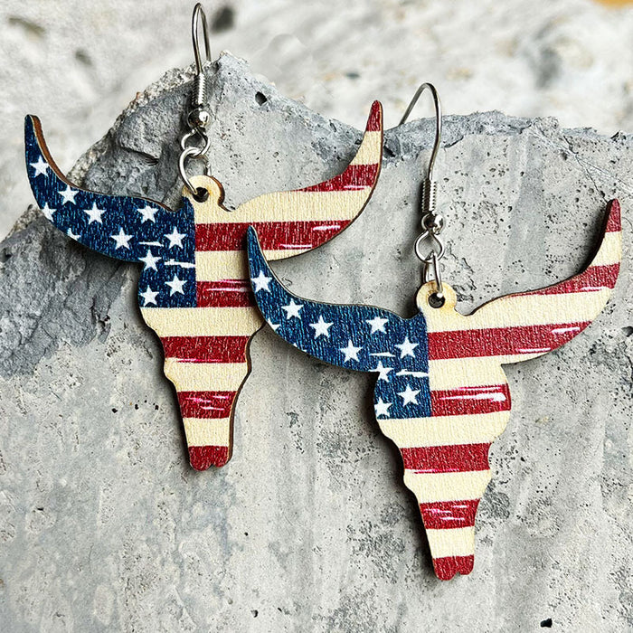 Independence Day Earrings with Western Cowboy Boots and Bullhead Designs