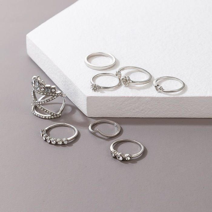 8-piece stackable silver diamond open ring set