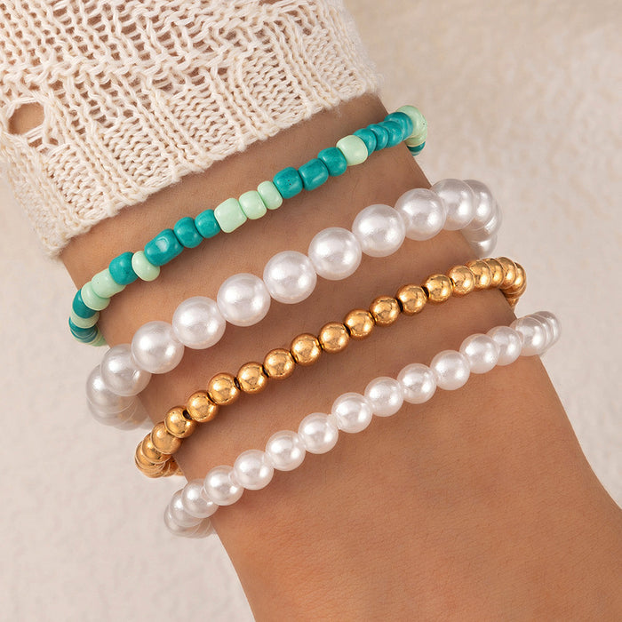 Eiffel Tower Pearl Bracelet Set - Six-Piece Multi-Layer Jewelry