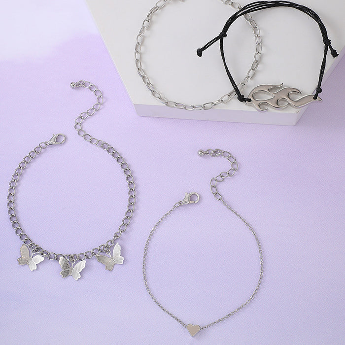 Silver Butterfly Bracelet Set - Flame Woven Bracelet Collection