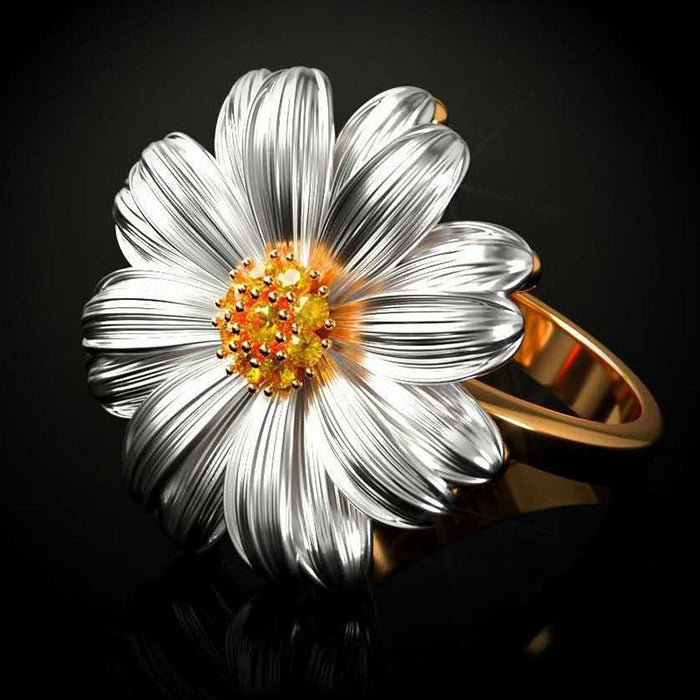 Anillo de margarita bicolor para mujer diseño de girasol