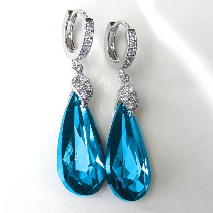 Vintage long blue-green zircon earrings teardrop earrings