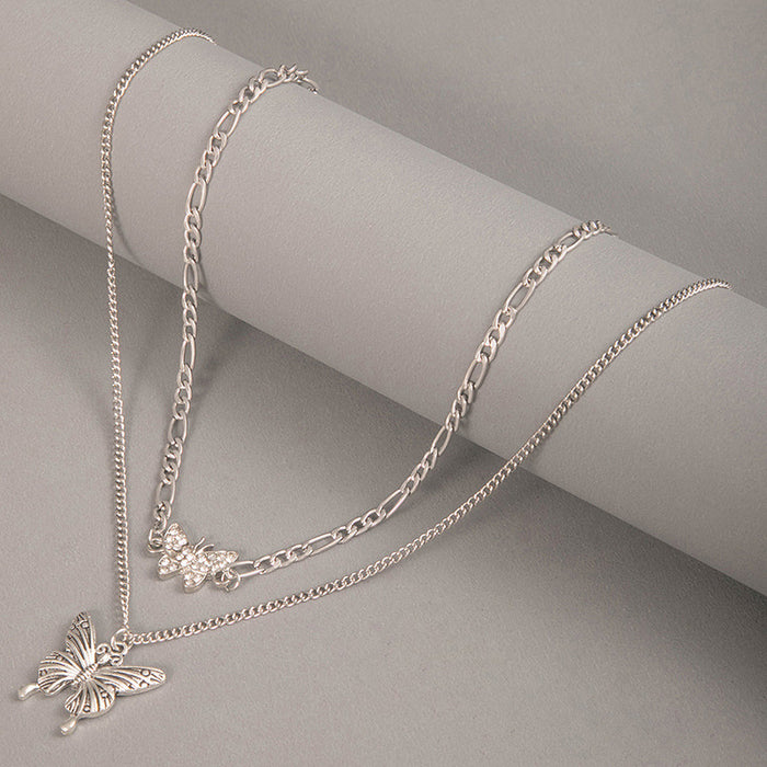 Collar de mariposa de doble capa con diamantes de imitación: elegante diseño inspirado en insectos