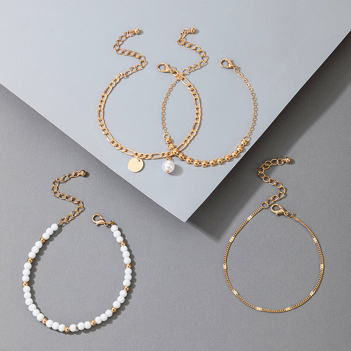 White Pearl Bead Pendant Bracelet Set - Four-Piece Jewelry Collection