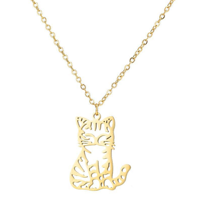 Kitten pet necklace, simple stainless steel animal clavicle chain ins niche design jewelry