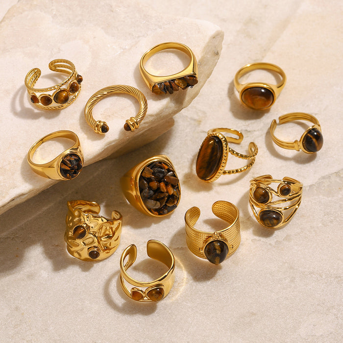 Stainless steel tiger eye stone vintage ring