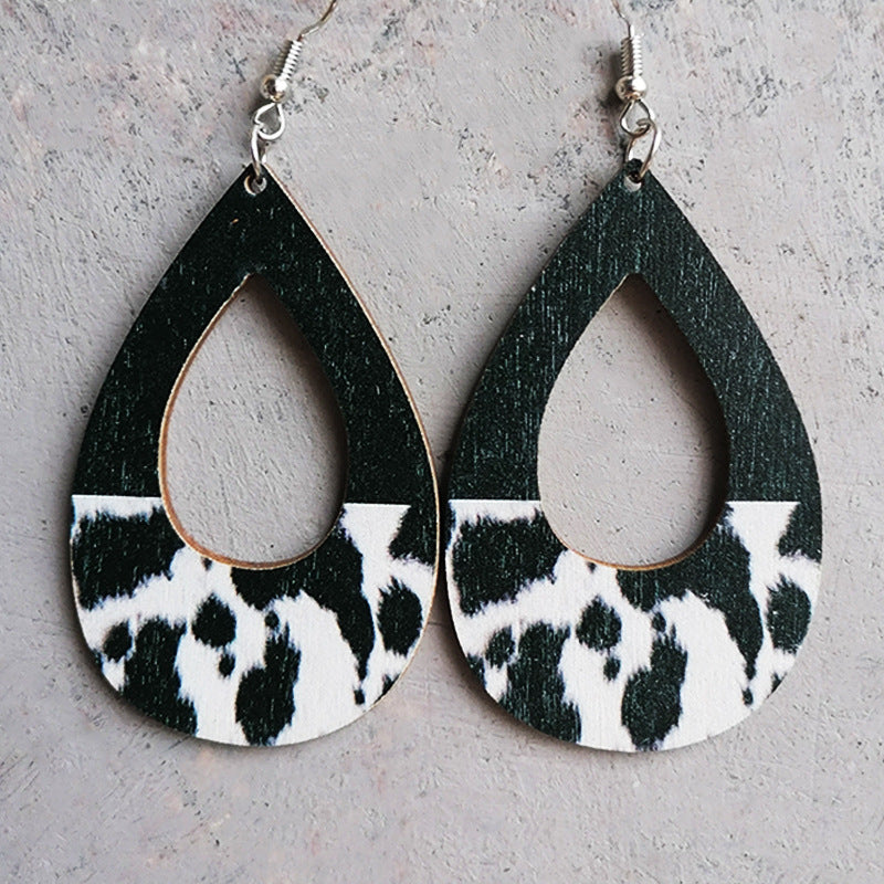 Wooden leopard print earrings